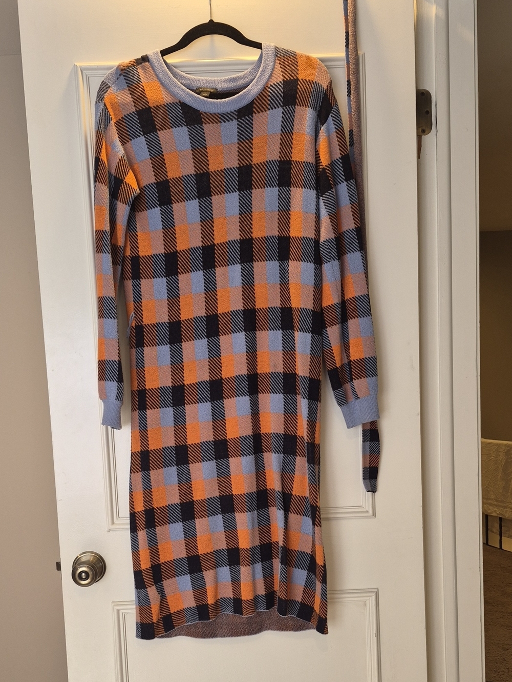 Ann Taylor Plaid Midi Dress in Orange and Light Blue